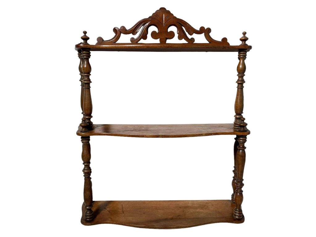 Antique French Wood Wooden Dark Brown Natural Wood Small Shelf Shelving Wall Stand Display Plinth Turned Ornate c1910’s