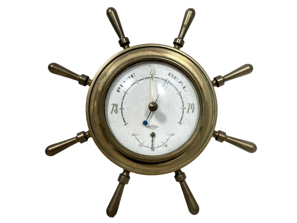 Vintage French Brass Metal Barometer Thermometer Weather Forecasting Instrument Hanging Wall Decorative circa 1970’s