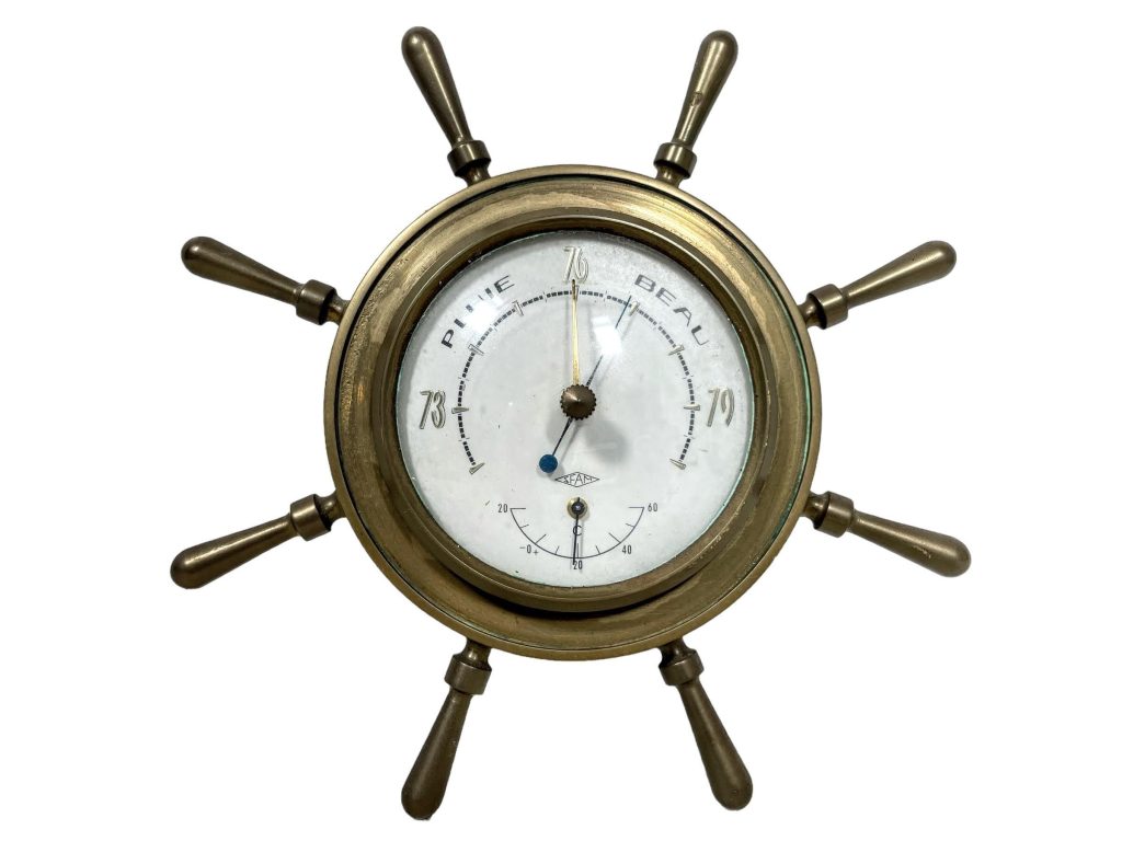 Vintage French Brass Metal Barometer Thermometer Weather Forecasting Instrument Hanging Wall Decorative circa 1970's