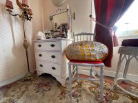 Antique French Orange Satin Oval Pillow Cushion with Linen Flower Overlay Couch Bed Chair or Sofa circa 1910-20's