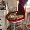 Antique French Orange Satin Oval Pillow Cushion with Linen Flower Overlay Couch Bed Chair or Sofa circa 1910-20's