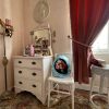 Vintage French 3D Rose Embellished Hand Made Satin Cased Fancy Round Cushion Pillow Cover Pillows Bed Chair Sofa circa 1980's