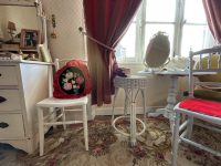 Vintage French 3D Rose Embellished Hand Made Satin Cased Fancy Round Cushion Pillow Cover Pillows Bed Chair Sofa circa 1980's