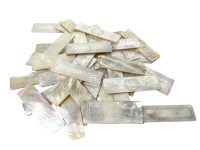 Antique Chinese Mother Of Pearl Collection Job Lot x 37 Mixed Rectangular Gaming Chips Counters Tokens Hand Engraved circa 1800-1850's