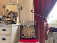 Vintage Turkish Square Gold Embellished with Faux Pearls and Mirrors Pillow Pillows Bed Chair Sofa circa 1970-80's