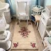 Vintage French Pink Beige Flower Rug Carpet Floor Covering Decor Display Prop France Tapis circa 1980's