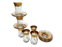 Vintage Turkish Tea Glasses Boxed Set Drinking Glass  Gold Clear Glass Drinks Ceremony Display Arabian Theme circa 1980's