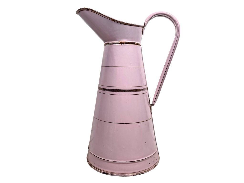 Vintage French Enamel Metal Pink Metal Watering Water Milk Jug Can Carafe Pitcher vase circa 1950’s