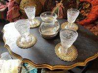Vintage German Coasters Doilies Flower Decorated Gold Thread Ornate Table Dressing Viscose Tapestry Brocade circa 1970's