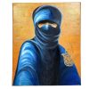 Vintage Moroccan Berber Touareg Hand Of Fatima Homme Bleu Acrylic Painting Wall Decor circa 1980's