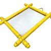 Vintage French Bamboo Look Yellow Painted Wood Wooden Framed Mirror Dressing Table Bathroom Conservatory Bedroom Boudoir c1950-60's