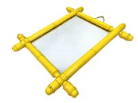 Vintage French Bamboo Look Yellow Painted Wood Wooden Framed Mirror Dressing Table Bathroom Conservatory Bedroom Boudoir c1950-60's