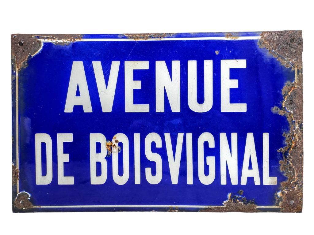 Vintage French Original Iron Enamel Street Sign Avenue de Boisvignal Street Metal Road Display Promotional c1950-60’s