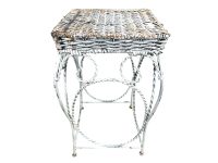 Vintage French Plinth Stand Table Wicker Rattan Woven Display Seating Conservatory Prop Grey Plant Pot Stand Tabouret c1960-70's