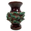 Vintage French 3D Green Brown Mid Century Modern Ceramic Vase Urn Pot Decor Design France c1950-60's