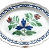 Antique French Decorative Faience Plate Hand Made Painted Blue Red Green White Gold Flowers Ceramic Dish Display DAMAGED c1900's