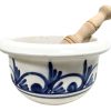 Vintage French White Blue Ceramic Mortar Pestle Dish Bowl Mixing Grinding circa 1990-2000