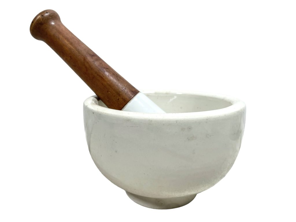 Vintage French Ironstone Ceramic Mortar Pestle Dish Bowl Mixing Grinding circa 1950-1950’s