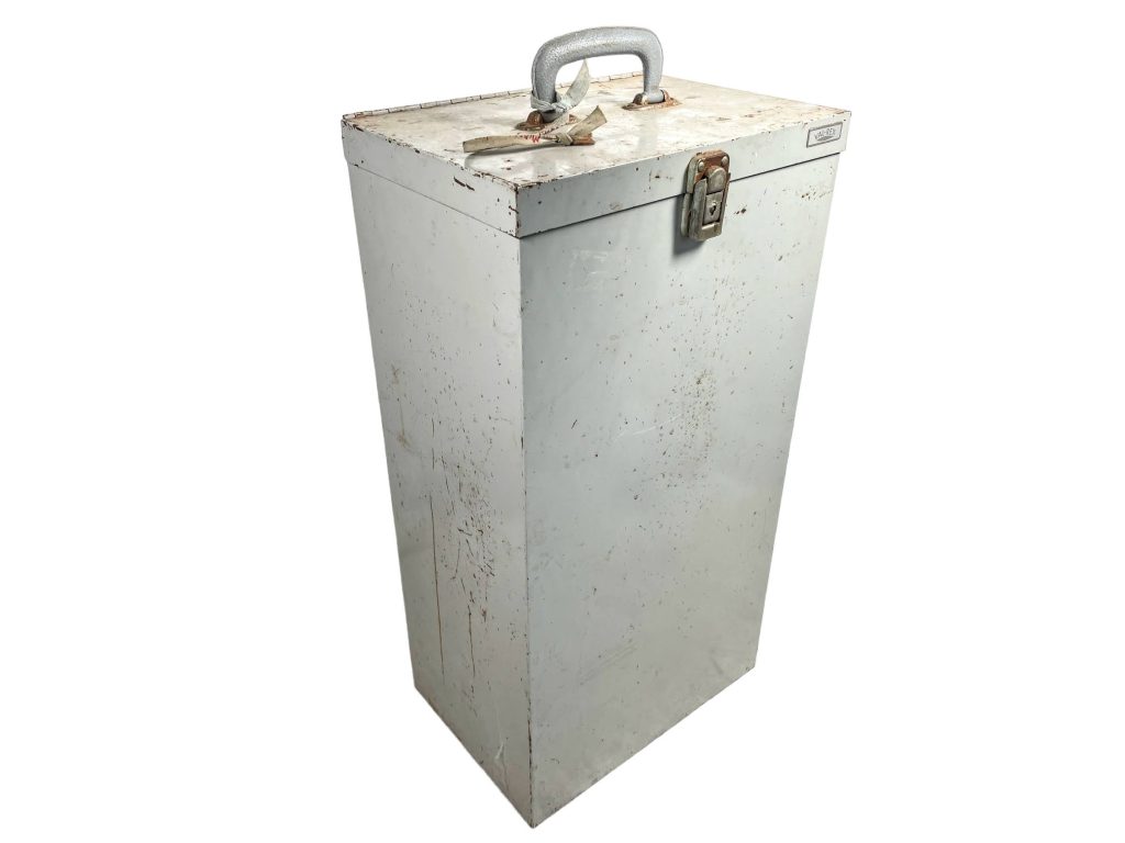 Vintage French Tall Grey Metal Lockable Cabinet Box Storage Chest Tools Luggage circa 1970-80’s