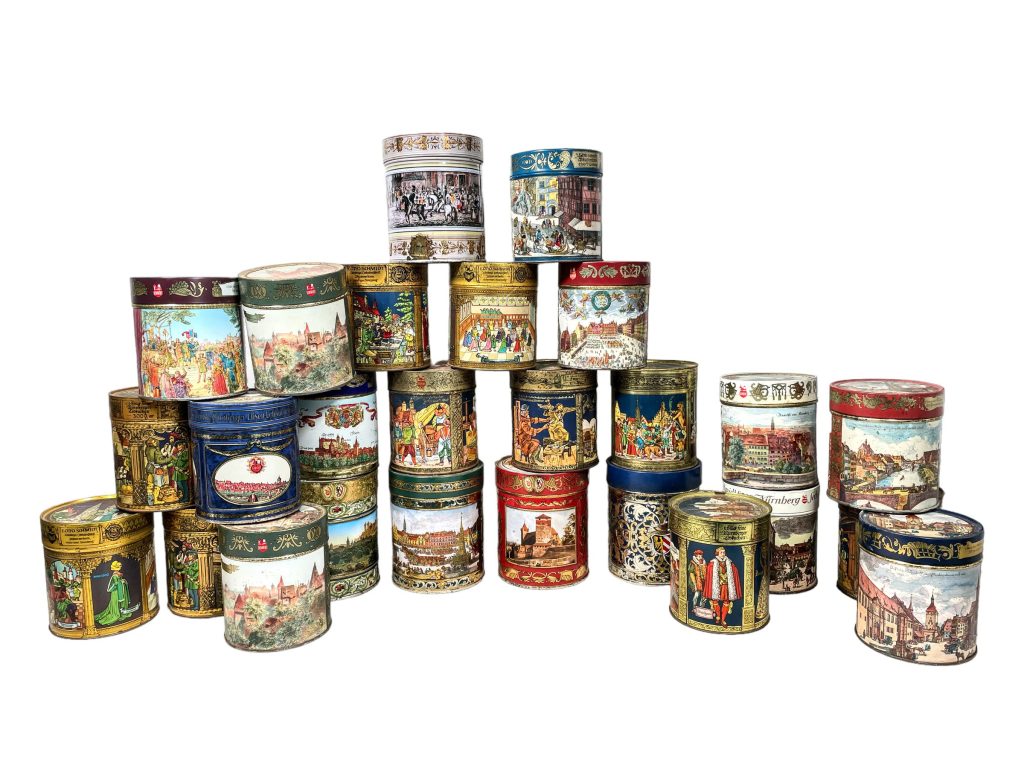 Vintage Job Lot 26 Twenty Six German Lebkuchen Gingerbread Icing Cookie Biscuit Decorated Tin Storage Canister circa 1980-90’s