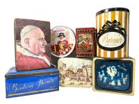 Vintage English French Collection Job Lot Of Seven 7 Larger Storage Tins Tin Mixed circa 1950-70's