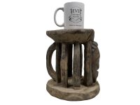 Alternative view of Vintage African Hand Carved Wooden Brown Wood Small Stool Chair Stand Display Foot Rest Plinth Seating c1970-80's