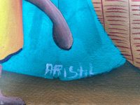 Alternative view of Vintage Haitian Folk Art Original Acrylic Painting Paint Art On Raw Canvas Signed A Ristil "The Markets" circa 1980-90's