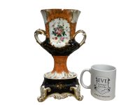 Alternative view of Antique French Empire Porcelain Vase Orange Black White Ceramic Vase Pot Jar Storage Display Prop circa 1880's