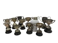 Alternative view of Vintage English Silver Plated Engraved Trophy Cup Collection Job Lot Of Thirteen Prizes Awards c1950-1980s