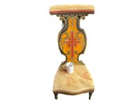 Alternative view of Antique French Hand Painted Wooden Wood Prayer Kneeling Stool Chair Nursing Childs Seating Kneel Pray Heavy Wear Well Used c1890's