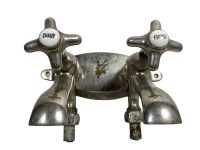 Alternative view of Vintage French Metal Kitchen Sink Bathroom Hot Cold Froid Chaud Faucet Water Tap Plumbing Taps c1940-50s