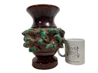 Alternative view of Vintage French 3D Green Brown Mid Century Modern Ceramic Vase Urn Pot Decor Design France c1950-60's