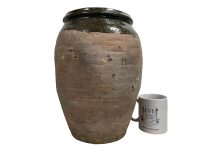 Alternative view of Vintage French Confit Or Olive Pot Green Glazed Terracotta Clay Pot Farmhouse Indoor Planter Prop Decor Display c1940-50???s