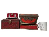 Alternative view of Vintage English French Collection Job Lot Of Four 4 Red Chest Storage Tins Tin Mixed circa 1950-80's