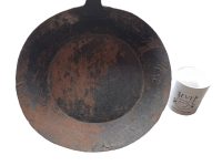 Alternative view of Antique French Hanging Iron Frying Pan Griddle Cooking Pot Saucepan With Extra Long Handle 1910-20's