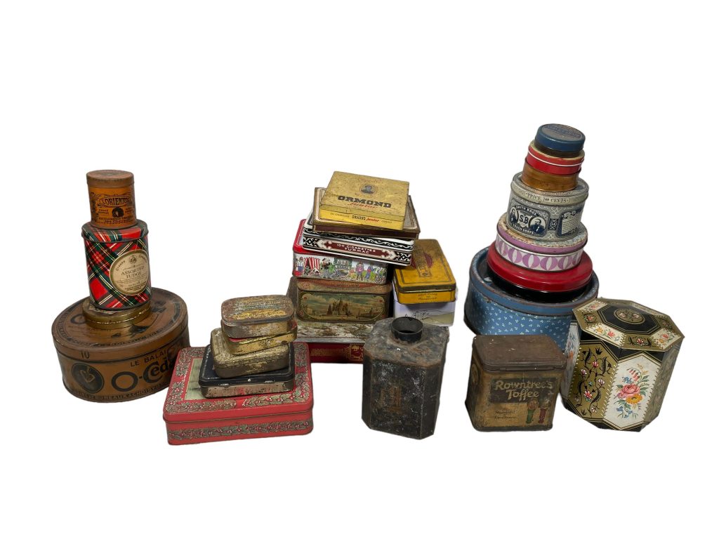 Vintage English French Collection Job Lot Of Twenty Six 26 Storage Tins Tin Mixed circa 1930-80’s