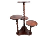 Vintage French Tall Quadruple Plant Stand Plinth Table Wooden Side Flower Pot Ornament Display Shelf Prop Design Tabouret c1970's