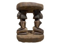 Vintage African Hand Carved Wooden Brown Wood Small Stool Chair Stand Display Foot Rest Plinth Seating c1970-80's