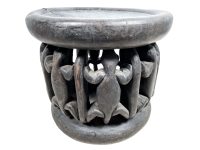 Vintage African Hand Carved Wooden Brown Wood Small Stool Lizard Chair Stand Display Foot Rest Plinth Seating c1970-80's