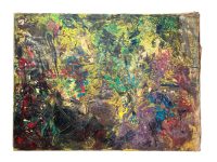 Vintage French Oil Painting Chippy Paint Art On Canvas Damage Wear "Depth" circa 1960-70's