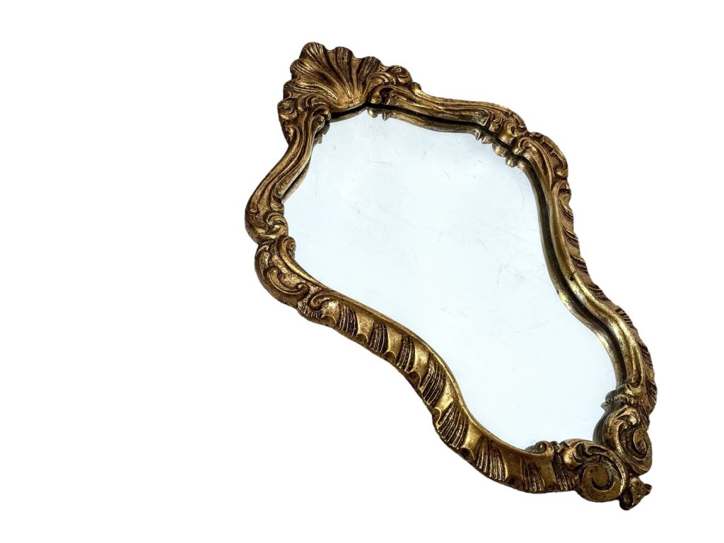 Vintage French Heavy Glass Wood Resin Reproduction Ornate Gold Wall Hanging Glass Mirror Decorative Cloakroom c1960-70’s