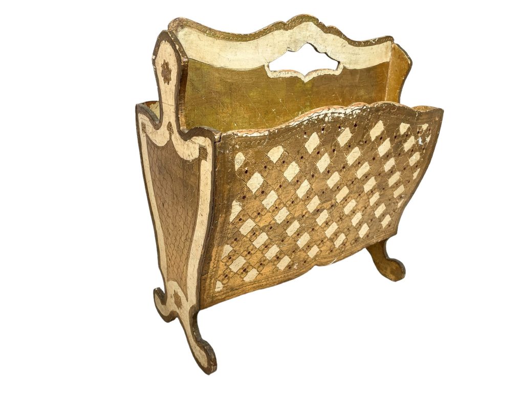 Vintage Italian Florentine Florence Gold Wood Ornately Decorated Magazine Newspaper Holder Decoration c1940-50’s