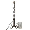 Vintage French Bedside Table Rusty Metal Electric Lamp Brutalist Style Chain Grappling Butcher Hook Light circa 1930-40's