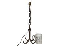 Vintage French Bedside Table Rusty Metal Electric Lamp Brutalist Style Chain Grappling Butcher Hook Light circa 1930-40's
