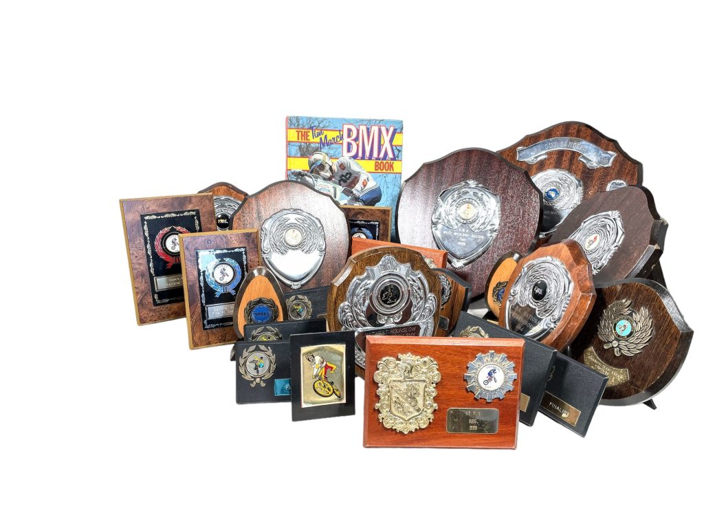 Vintage English BMX Cycling Bicycle Trophy Plaques Job Lot of 24+ circa 1980's