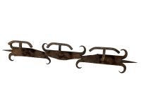 Vintage French Metal With Heavy Patina Coat Hook Coat Rack Hooks Storage Door Wall Hanging Industrial Set Of Three c1950-60's