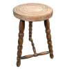 Vintage French Wooden Wood Pot Stand Stool Chair Seat Kitchen Table Round Seat Plant Rest Tabouret Plinth c1970-80's