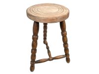 Vintage French Wooden Wood Pot Stand Stool Chair Seat Kitchen Table Round Seat Plant Rest Tabouret Plinth c1970-80's
