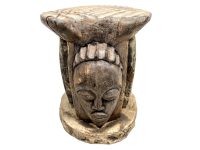 Vintage African Hand Carved Wooden Brown Wood Small Stool Chair Stand Display Foot Rest Plinth Seating c1970-80's