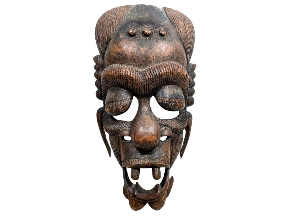Vintage African Wall Decor Wooden Bust Mask Wall Decor Carved Statue Carving Sculpture Wood Tribal Art c1970-80’s